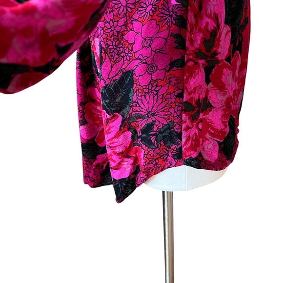 Free People Floral Deep V-Neck Long Sleeve Blouse  Size M Red/Pink Velvet Mix - Picture 10 of 14